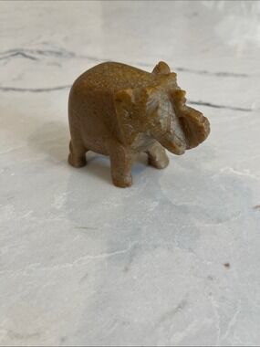 Carved Brown Stone Elephant Sculpture - Decorative Home Accent